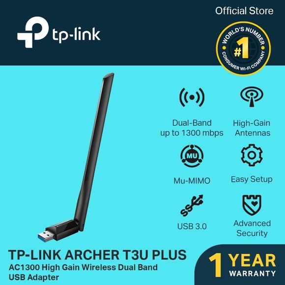 TP-LINK Archer T3U Plus 1300Mbps Wireless Dual-Band USB Adapter - Black - Picture 2 of 3